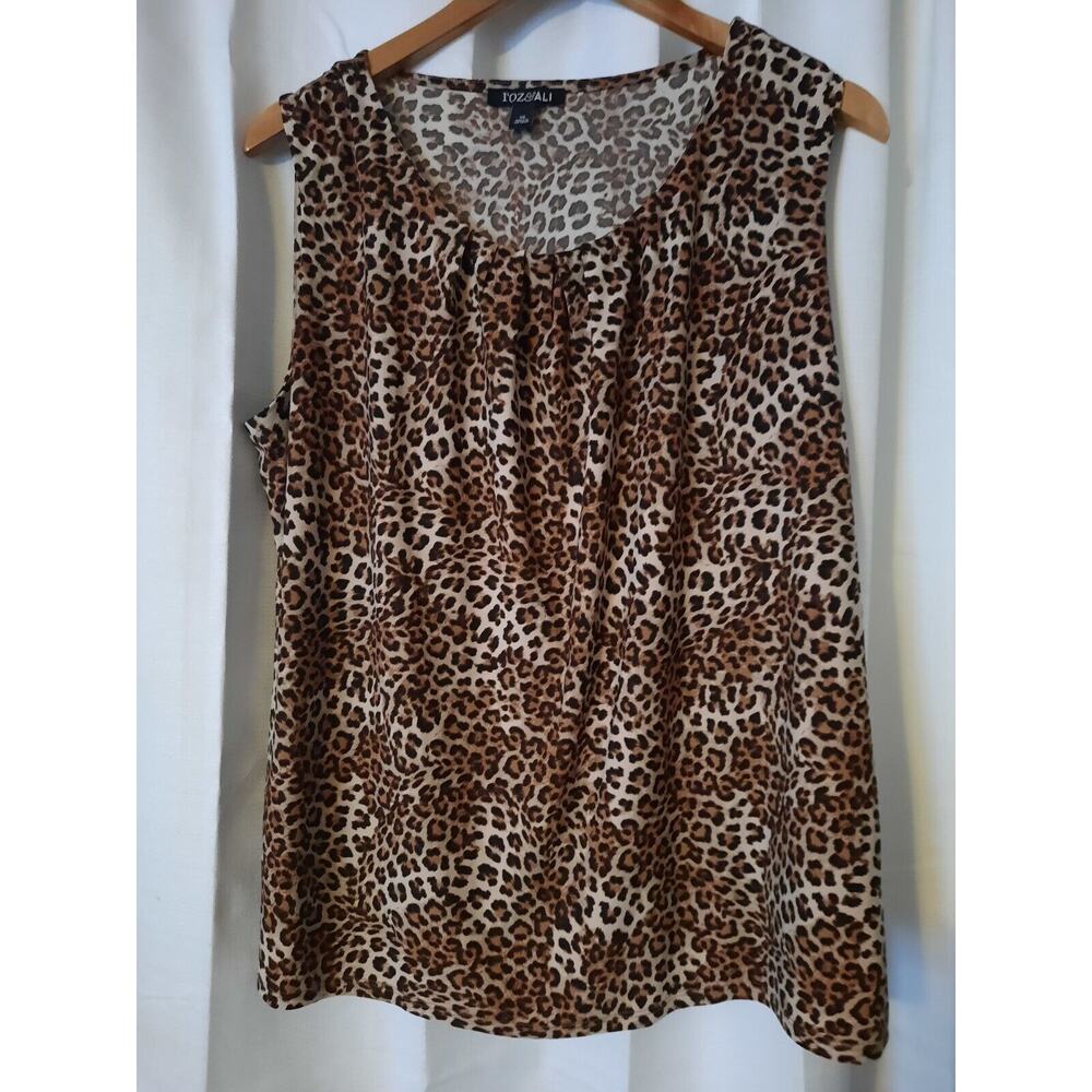 Roz & Ali Sleeveless Animal Print Blouse XL